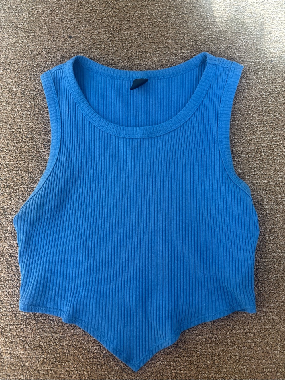 SHEIN Ribbed Point-Hem Crop Tank Top - Bright Blue